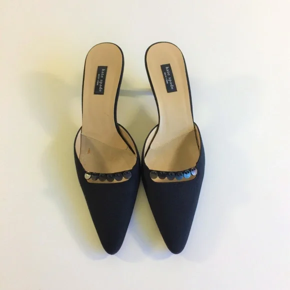 Kate Spade Black Textile Medium Heels Mules Sz6.5 - Picture 3 of 8